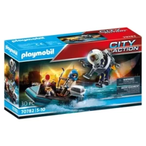 Image of Playmobil Police Jet Pack with Boat Playset