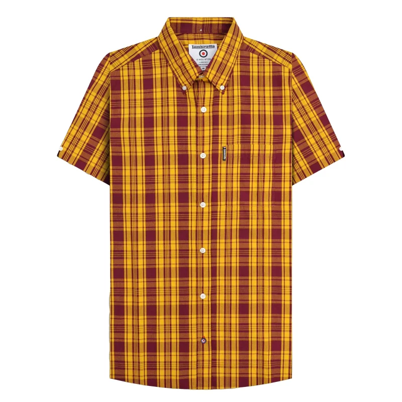 Image of Lambretta Lambretta Men SS25 Checked Shirt in Burgundy Size: Medium Burgundy M Male 5063703802253