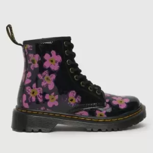 Image of Dr Martens Black & pink 1460 pansy fayre Girls Junior Boots