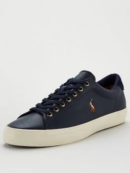 Image of Polo Ralph Lauren Longwood Perforated Leather Trainers - Navy, Size 9, Men