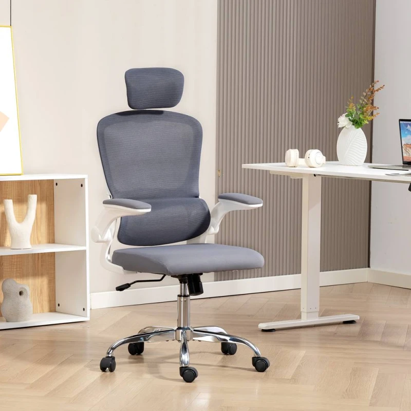 Image of HOMCOM HOMCOM Ergonomic Mesh Office Chair with Adjustable Headrest for Home in Dark Grey Dark Grey One Size Unisex 5063603653214
