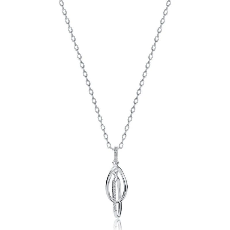 Image of Jewelco London Sterling Silver CZ Interlocked Oval Drop Charm Necklace 18" - RE46524 Silver female