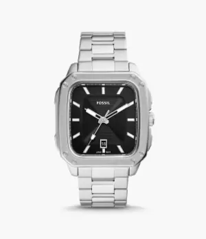 Image of Fossil Men Inscription Three-Hand Date Stainless Steel Watch
