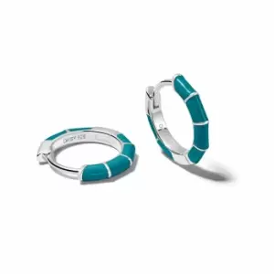 Image of Daisy London 925 Sterling Silver Teal Stripe Huggie Hoop Earrings Sterling Silver