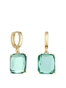 Image of Mood Gold Green Emerald Cut Open Stone Huggie Hoop Earrings