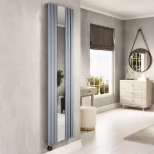 Image of Light Grey Electric Vertical Designer Radiator 1.2kW with Mirror and WiFi Thermostat - H1800xW500mm - IPX4 Bathroom Safe