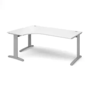 Image of Office Desk Left Hand Corner Desk 1800mm White Top With Silver Frame 1200mm Depth TR10 TDEL18SWH