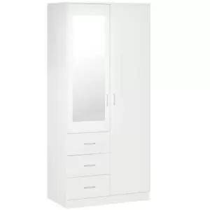 Image of Homcom 2 Door Wardrobe With Mirror Adjustable Shelves 3 Drawers 180Cm White