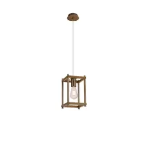 Image of Catskill Ceiling Pendant, E27, Medium Oak, Antique Brass
