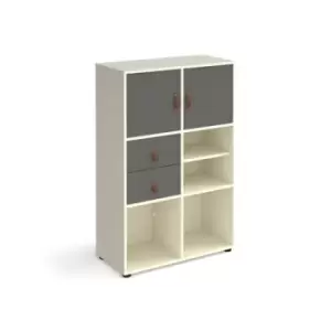 Image of Universal cube storage unit 1295mm high on glides with matching shelf, 2 cupboards and drawers - white with grey inserts