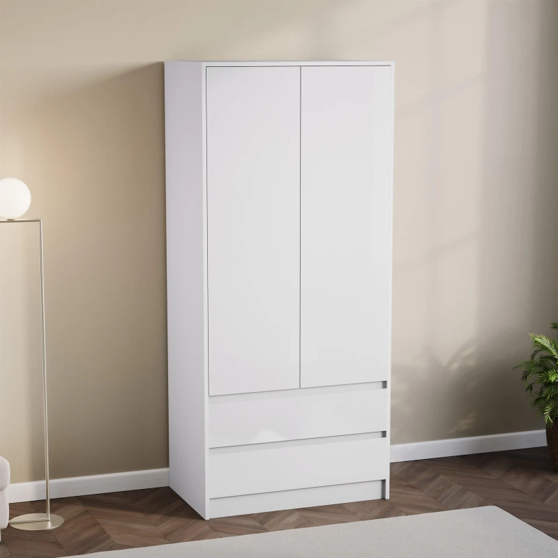 Image of Lassic Glinton High Gloss 2 Door 2 Drawer Wardrobe White unisex One Size