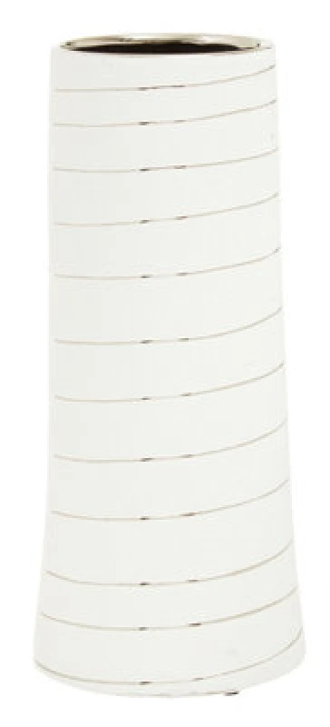 Image of Orsina Haldis Small White Silver Stripe Ceramic Vase