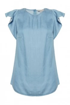Image of Great Plains Chambray Frill Top Blue