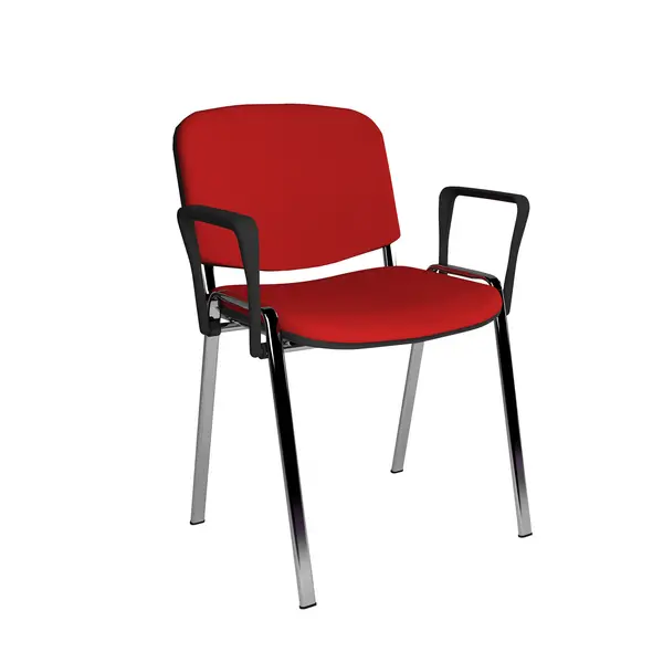 Image of Taurus Meeting Room Stackable Chair with Chrome Frame and Fixed Arms - Red