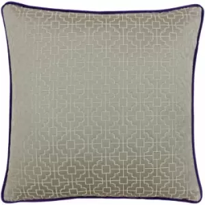 Image of Riva Paoletti - Belsize Geometric Square Jacquard Weave Piped Cushion Cover, Taupe/Purple, 45 x 45 Cm