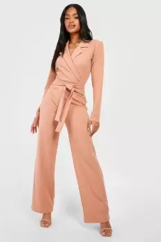 Image of Jersey Crepe Tie Waist Wide Leg Trousers