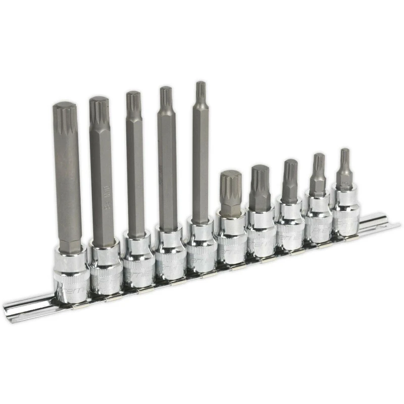 Image of Loops 10pc Spline Socket Bit Set - 3/8" Square Drive - M5 to M12 Long & Short Shafts Multi