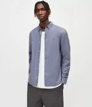 Image of AllSaints Mens Hermosa Ramskull Relaxed Shirt, Dawn Blue, Size: L