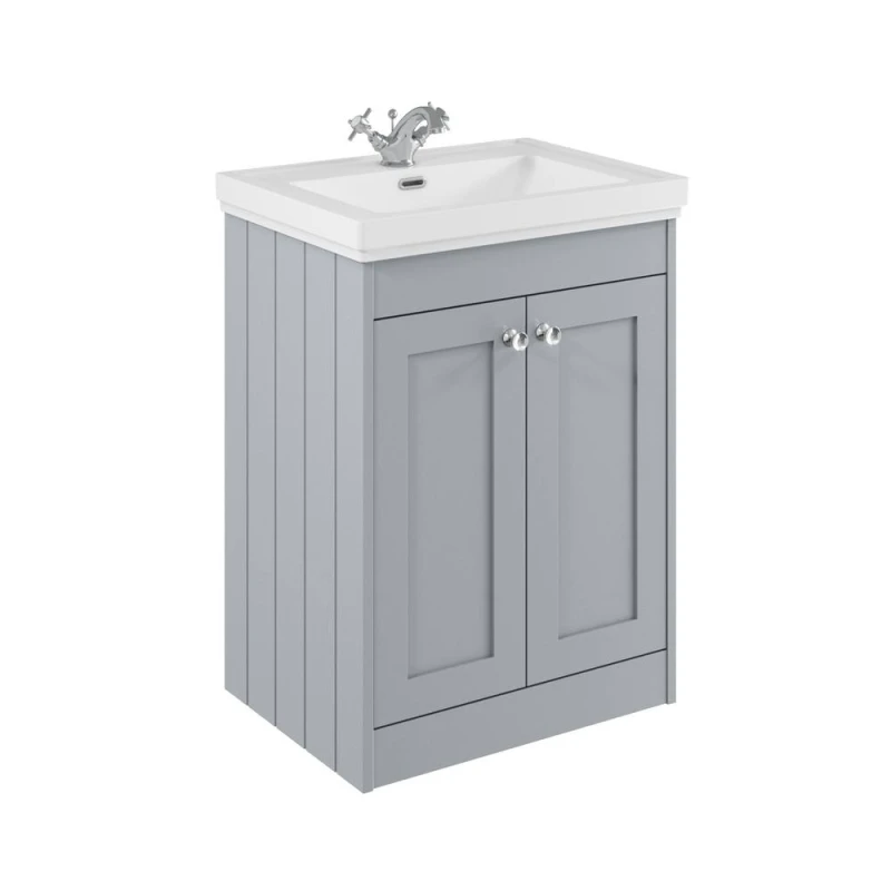 Image of Balterley 600mm Floor Standing 2 Door Unit & Classic Basin 1 Tap Hole Satin Grey Grey Unisex