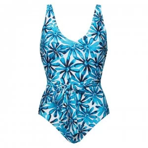 Image of Figleaves Non Wired Belted Swimsuit - Blue/WHITE