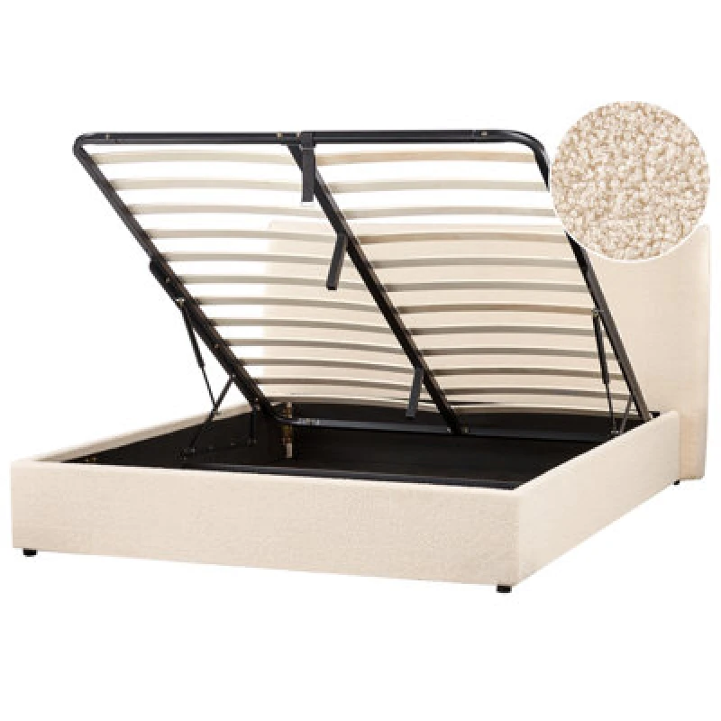 Image of Beliani Ottoman Bed Boucle Lavaur 160 X 200 Cm (Eu King Size) Beige