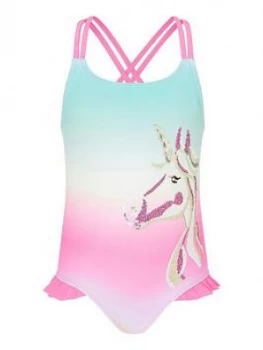 Image of Monsoon Girls Rainbow Sequin Unicorn Swimsuit - Multi, Size Age: 7-8 Years, Women