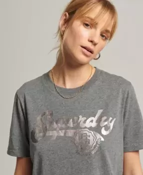 Image of Superdry Womens Vintage Script Style College T-Shirt Grey / Rich Charcoal Marl - Size: 10