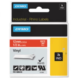 Image of Dymo 1805416 White on Red Label Tape 12mm x 5.5m