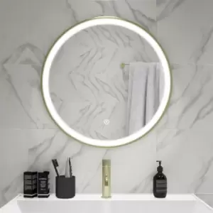 Image of Round Brass LED Bathroom Mirror with Demister 600mm -Antares