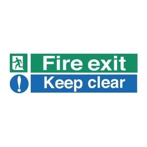 Image of Stewart Superior Fire Exit Sign Keep Clear W450xH150mm Self Adhesive Vinyl