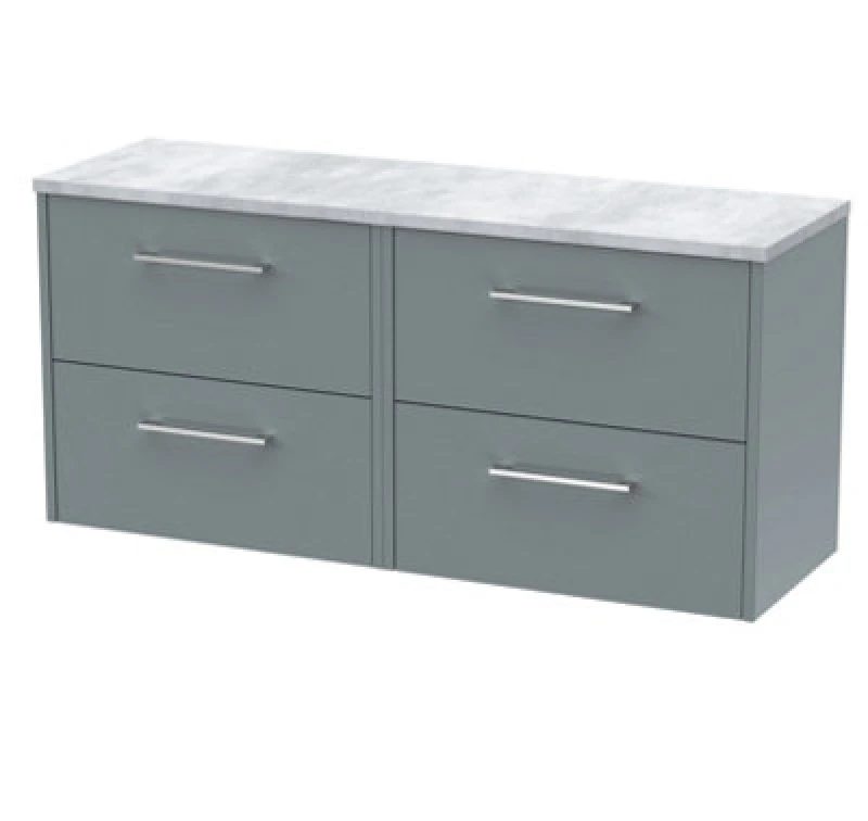 Image of Nuie Hudson Reed Juno Wall Hung 4-Drawer Vanity Unit & Bellato Grey Worktop, Stylish Countertop Basin Unit In Coastal Grey, 1200mm