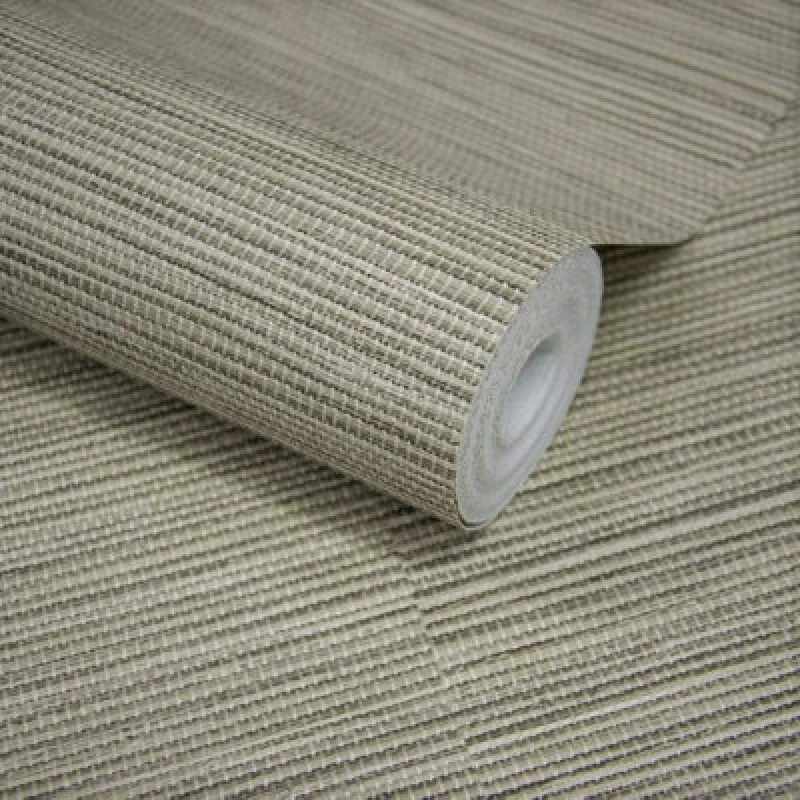 Image of Grandeco Java Grasscloth Weave Textured Wallpaper Natural Grey Taupe