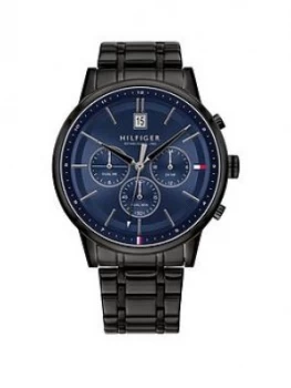 Image of Tommy Hilfiger Kyle Blue Sunray Chronograph Dial Black Ip Stainless Steel Bracelet Mens Watch