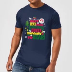 Image of Elf Christmas Cheer Mens Christmas T-Shirt - Navy - M