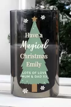Image of Personalised Christmas Tree Smoked Glass LED Candle - Black