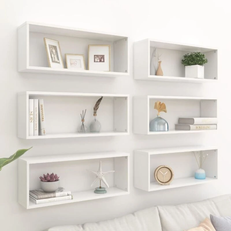 Image of VIDAXL Wall Cube Shelf 6 pcs White 60x15x23cm Engineered Wood Vidaxl 8720286595534