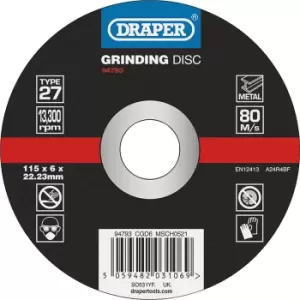Image of Draper DPC Depressed Centre Metal Grinding Disc 115mm 6mm 22mm