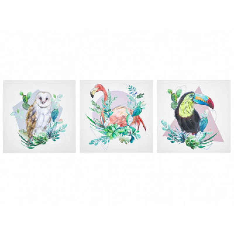 Image of Beliani Set Of 3 Canvases Menaka Animal Motif 30 X 30 Cm Multicolour