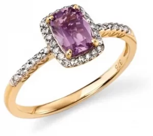 Image of Elements Gold 9ct Yellow Gold Diamond And Amethyst Cushion Jewellery