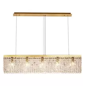 Image of 102x9cm Rectangular Ceiling Pendant Chandelier, 5 Light E14, Gold, Crystal - Luminosa Lighting