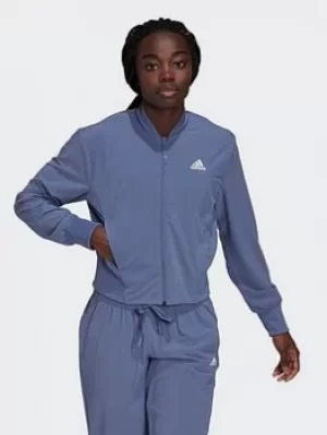 Image of adidas Aeroready Designed To Move Print Cropped Track Top, Black Size M Women