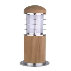 Image of Poole 1 Light Outdoor Bollard Light Stainless Steel, Teak IP55, E27