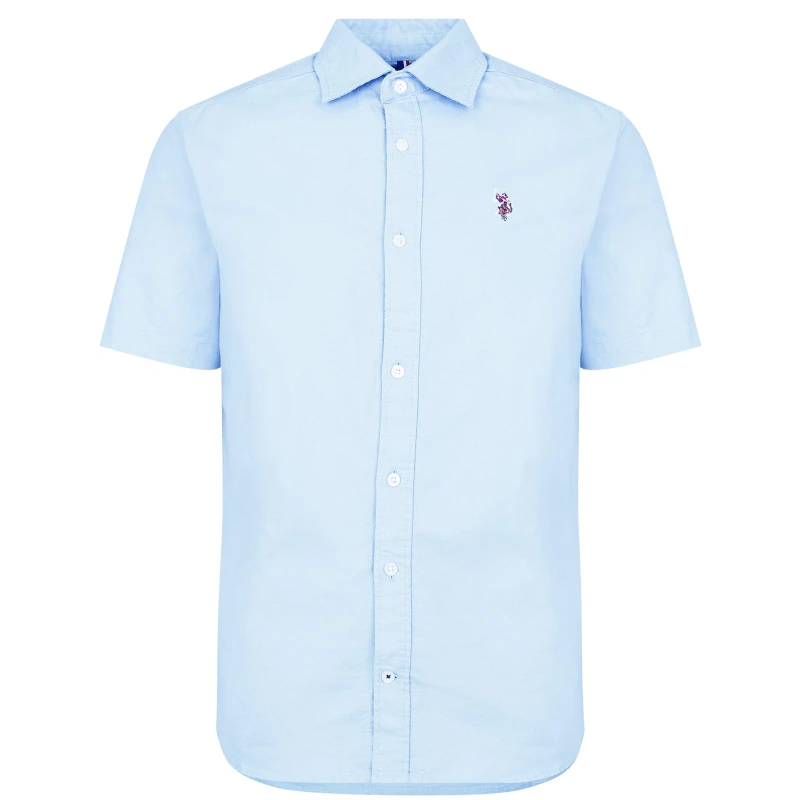 Image of US Polo Assn US Polo Oxford Short Sleeve Shirt Mens Blue Fog male Small