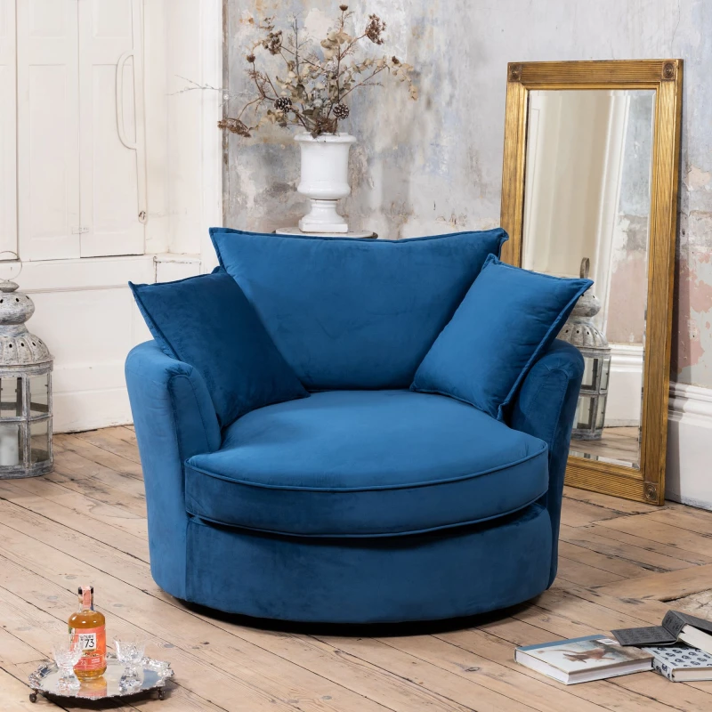 Image of Artemis Home Havana Velvet Swivel Base Cuddle Chair in Blue Blue Unisex