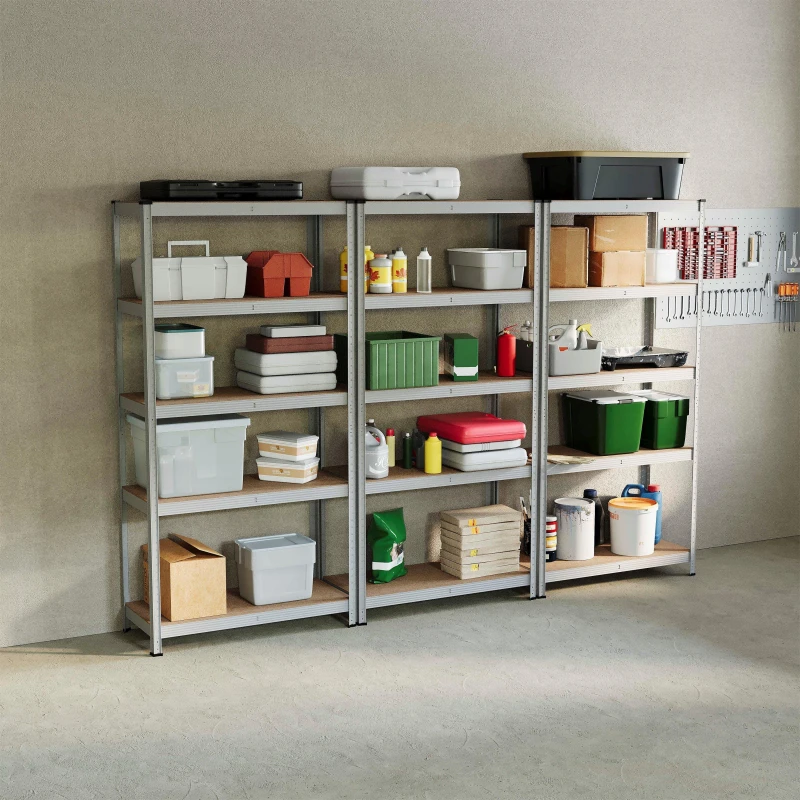 Image of Lassic 5 Tier Heavy Duty Large Garage Shelves - 3 Bay Galvanised unisex 5 Tier