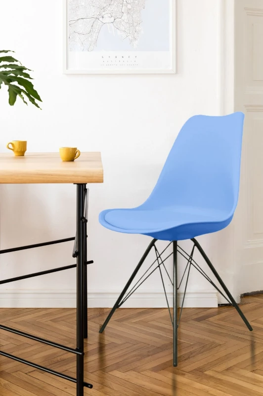 Image of Fusion Living Soho Plastic Dining Chair With Black Metal Legs Light Blue FL1517