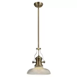 Image of Luminosa Lighting - Telescopic Dome Ceiling Pendant E27 With 30cm Round Glass Shade, Antique Brass, Clear
