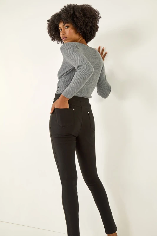 Image of Roman Elastic Waist Stretch Jean Trouser Black