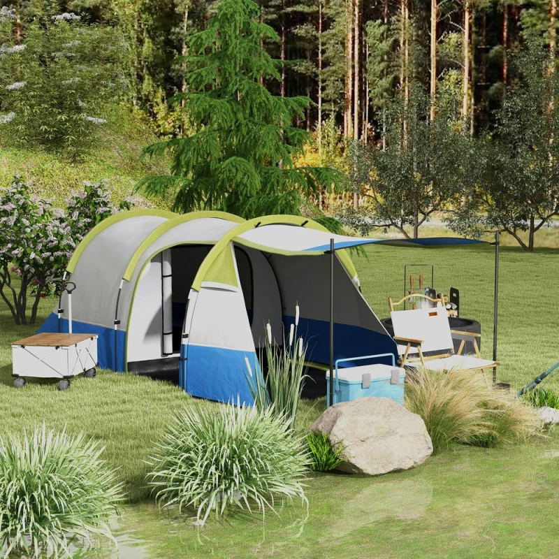 Image of OUTSUNNY 2-3 Man Camping Tunnel Tent with Bedroom & Living Room in Green Green Unisex