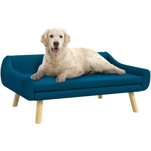 Image of PawHut PawHut Dog Sofa Bed Raised Couch with Wooden Frame and Soft Cushion Blue 5056725349837